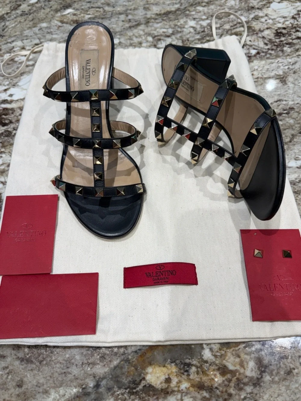 Valentino Rockstud Leather Block Heel Slide Sandal 37